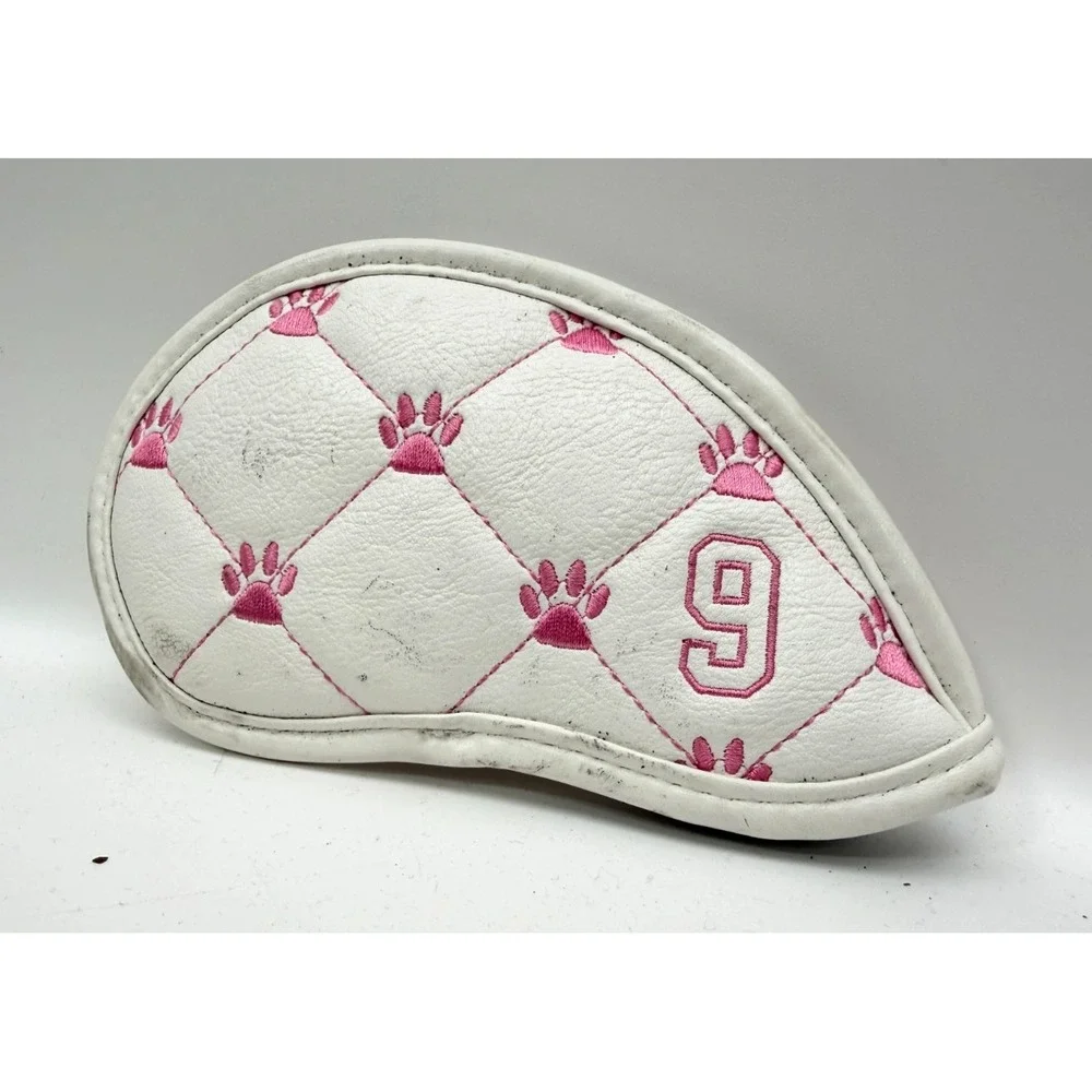 PUT A YEET HAT ON THAT DOG - 9 Iron Golf Club Headcover Pink/White Pawprint